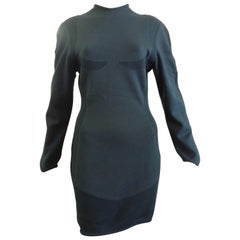 Thierry Mugler Maille Hunter Green Wool Dress, 1980s