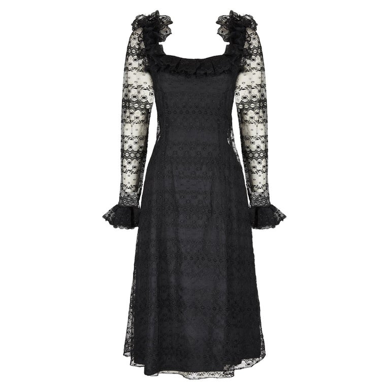 1970s Madame Gres Haute Couture Black Silk and Lace Dress For Sale at ...