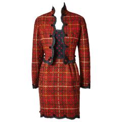 Geoffrey Beene Quilted Plaid and Polkda Dot Dress and Jacket Ensemble