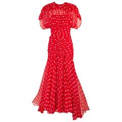 Vintage 1980s Bruce Oldfield Polka Dot Silk Chiffon Cocktail Dress