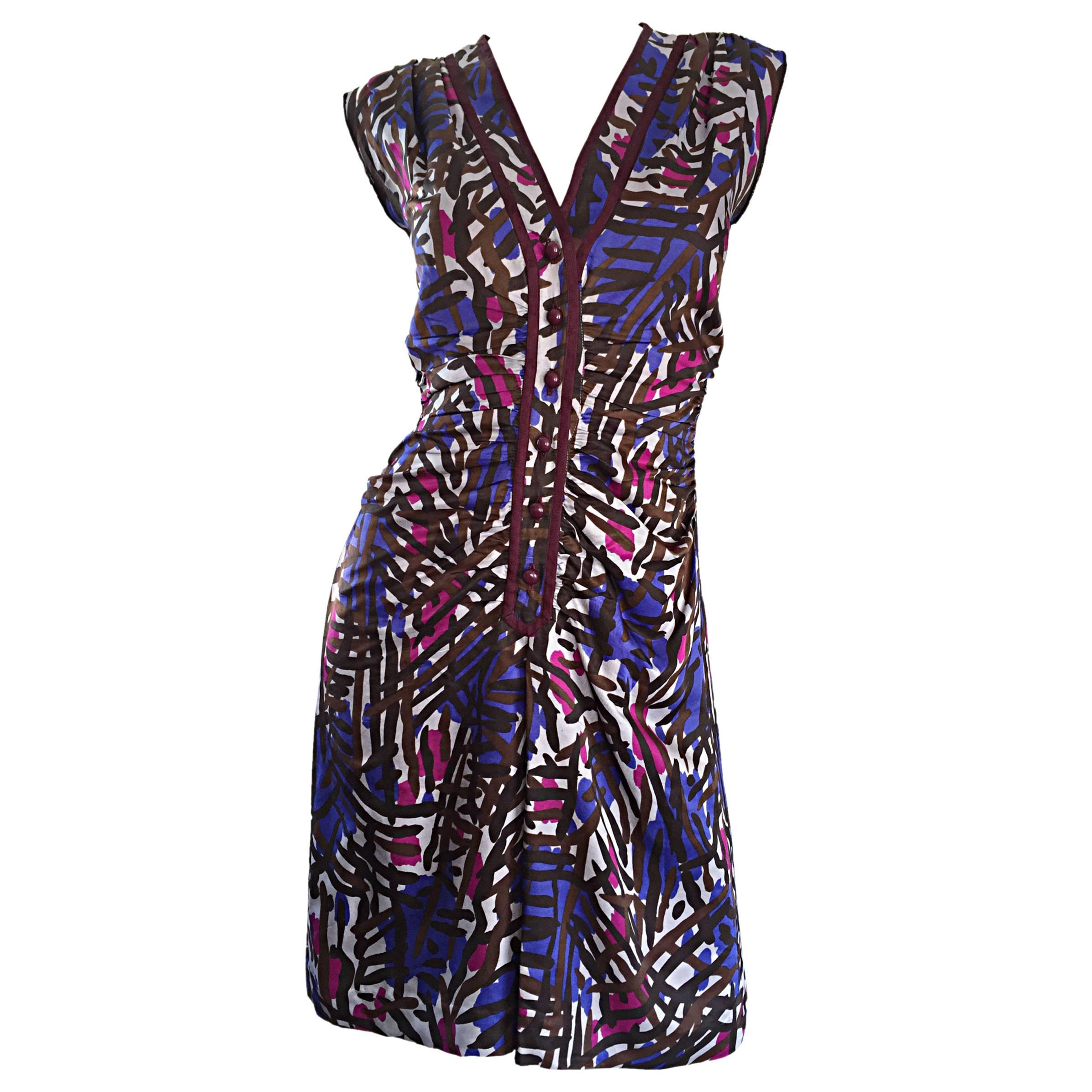 Yves Saint Laurent Rive Gauche Vintage Graffiti Print Silk Sleeveless Dress For Sale