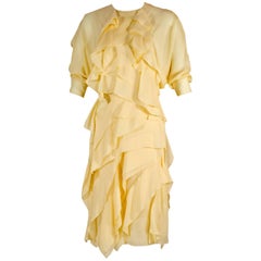 Chloé Runway Pastel Yellow Ruffled  Layered Silk Chiffon Dolman Dress, Fall 2014