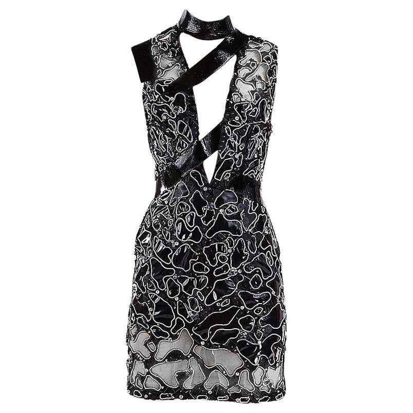 New VERSACE Japanese Vinyl Body-Con Dress With Studded Leather Inset at ...