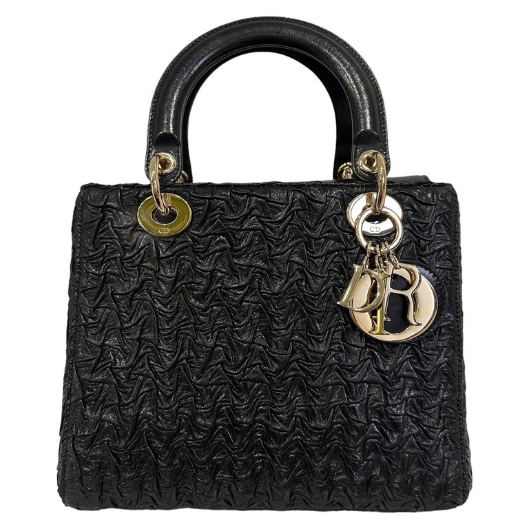 Dior Lady Medium Size Black Leather Top Handle Bag For Sale at 1stDibs