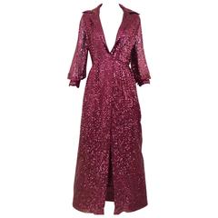 1970s Oscar De La Renta maroon sequin shirt dress