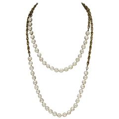 Vintage 1983 Chanel Faux Pearl and Gold Chain Necklace