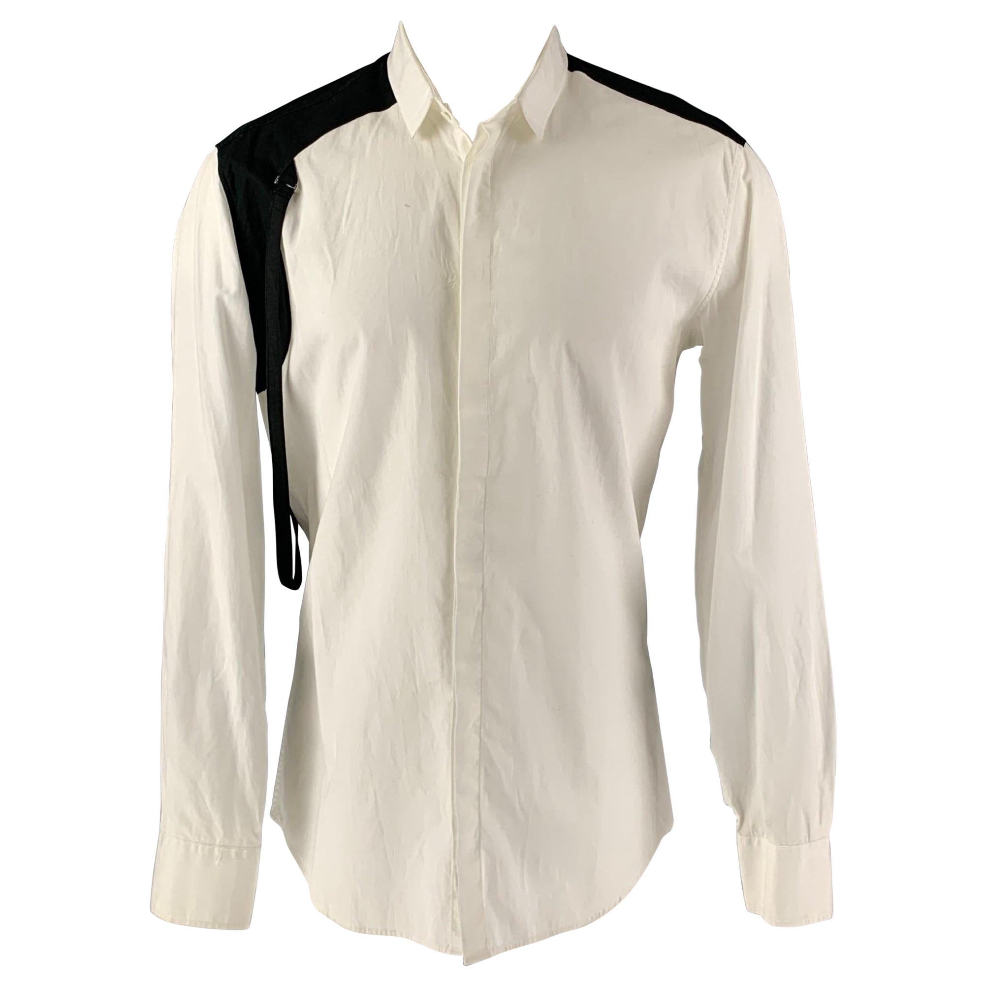NEIL BARRETT Size M Black & White Color Block Cotton Long Sleeve Shirt