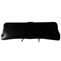 Early Oversized Black Leather Clutch Bag with Gold Clasp by Etra 3