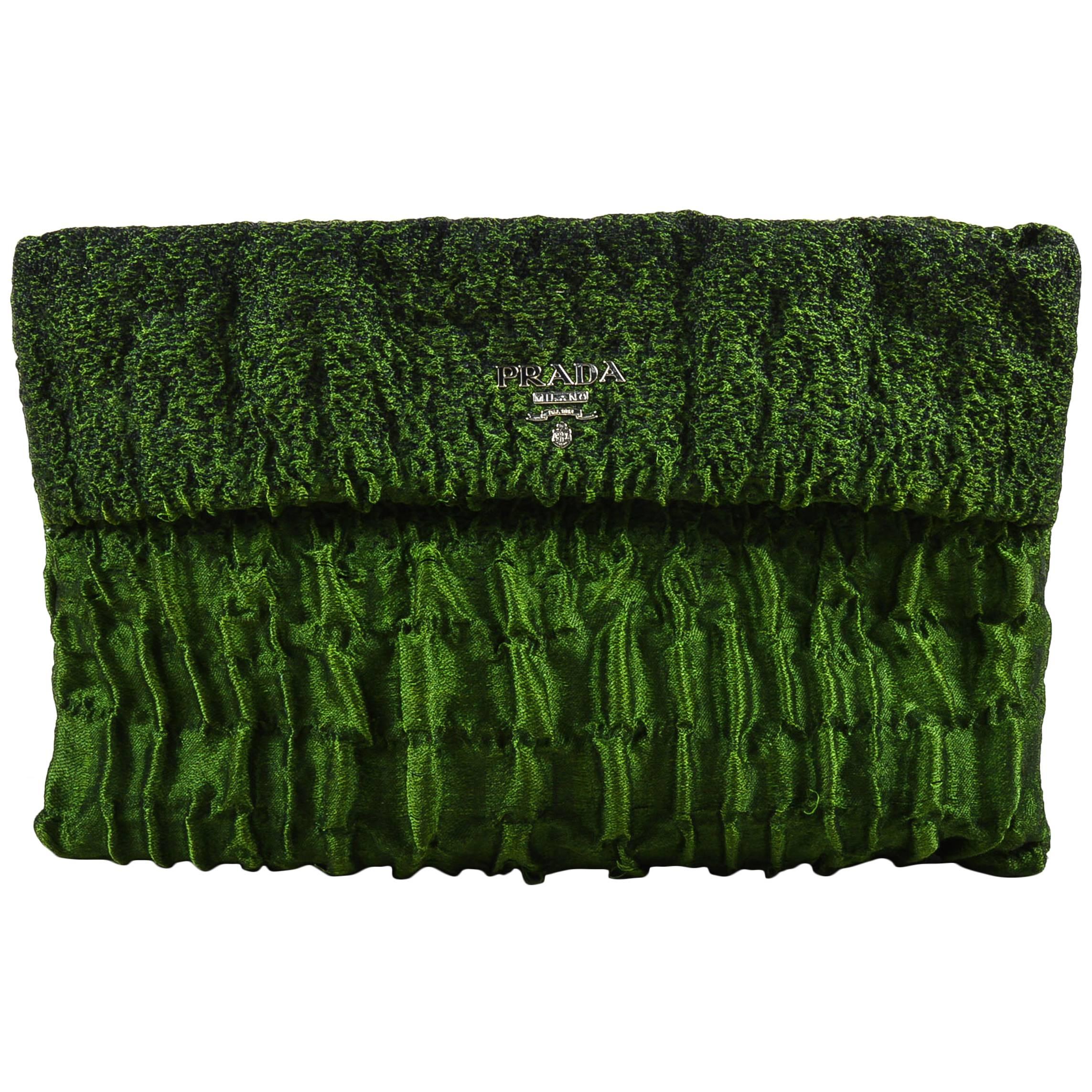 Prada Emerald Green "Cloquet Folders" SHW Multi Zippers Clutch For Sale