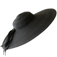 Iconic 1940s Black Wide Brim Hat with Ribbon 