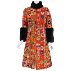Archival 1969 Thea Porter Couture Seltener „Samawa“ Bestickter Dokumentierter Mantel aus Wolle „Samawa“