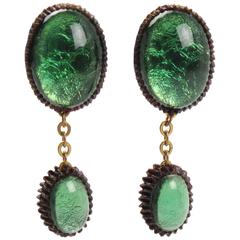 Emerald Green Talosel Clip Earrings executed by the workshop of Line Vautrin