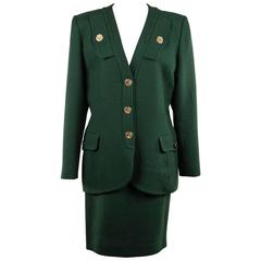 GIVENCHY BOUTIQUE Vintage Green Wool SUIT Blazer & Skirt SET