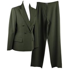 Vintage SALVATORE FERRAGAMO Green Wool SUIT BLAZER 
PANTS Set SIZE 40 IT
