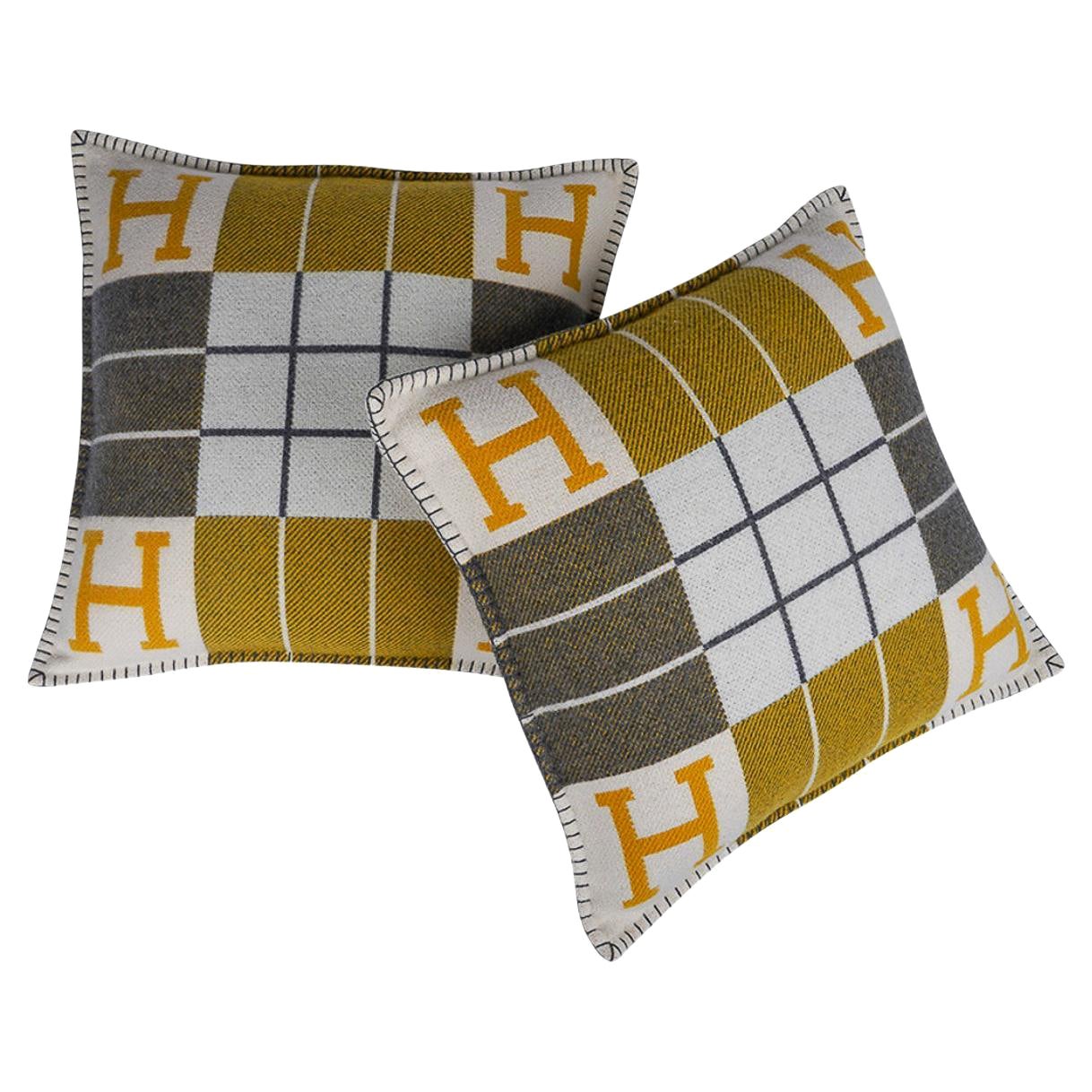 Hermes Cushion Avalon III Soleil / Gris Small Model Throw Pillow Set of Two For Sale