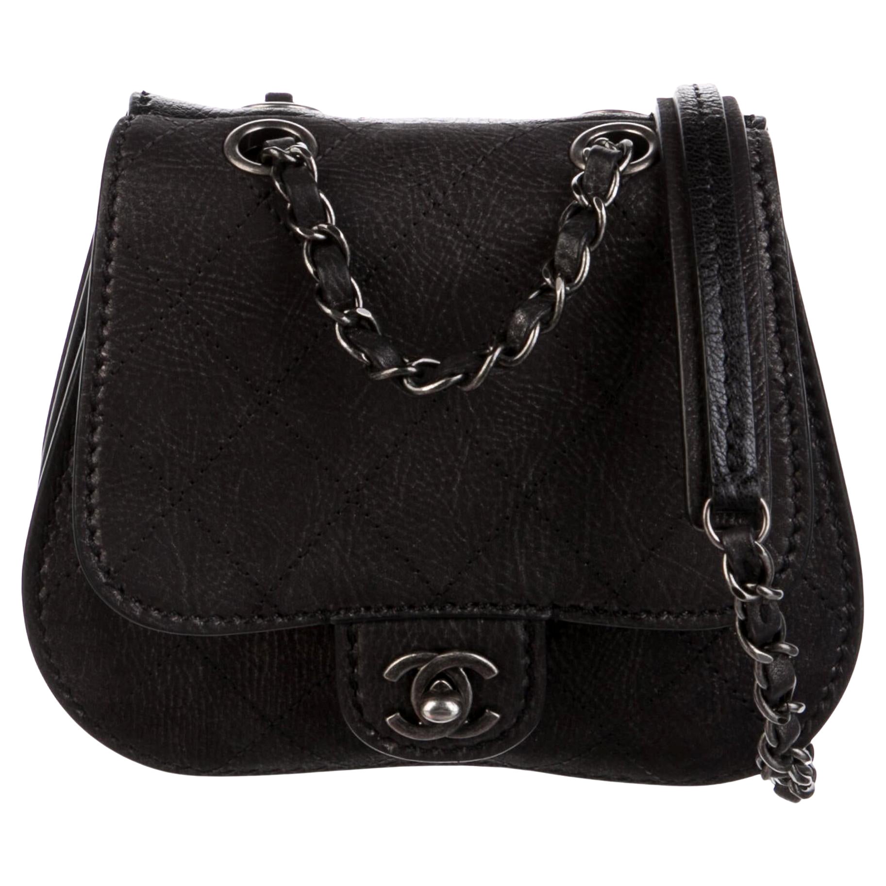 Chanel Paris Dallas Classic Flap Small Mini Quilted Saddle Black Nubuck Bag