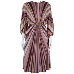 1980's Mauve & Plum Striped Batwing Dress