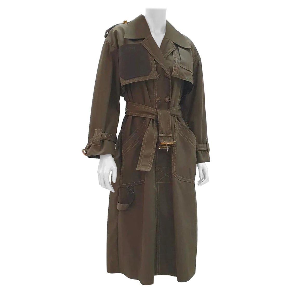 Fendi Brown Khaki Belted Trench Coat For Sale
