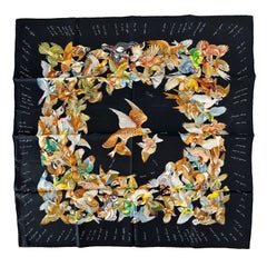 Hermès L’Intrus Black Silk Twill Scarf Designed by Antoine de Jacquelot 1996 