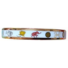 Used Hermès Enamel Bracelet Elephant Flower Indian Theme Narrow Ghw Size 65