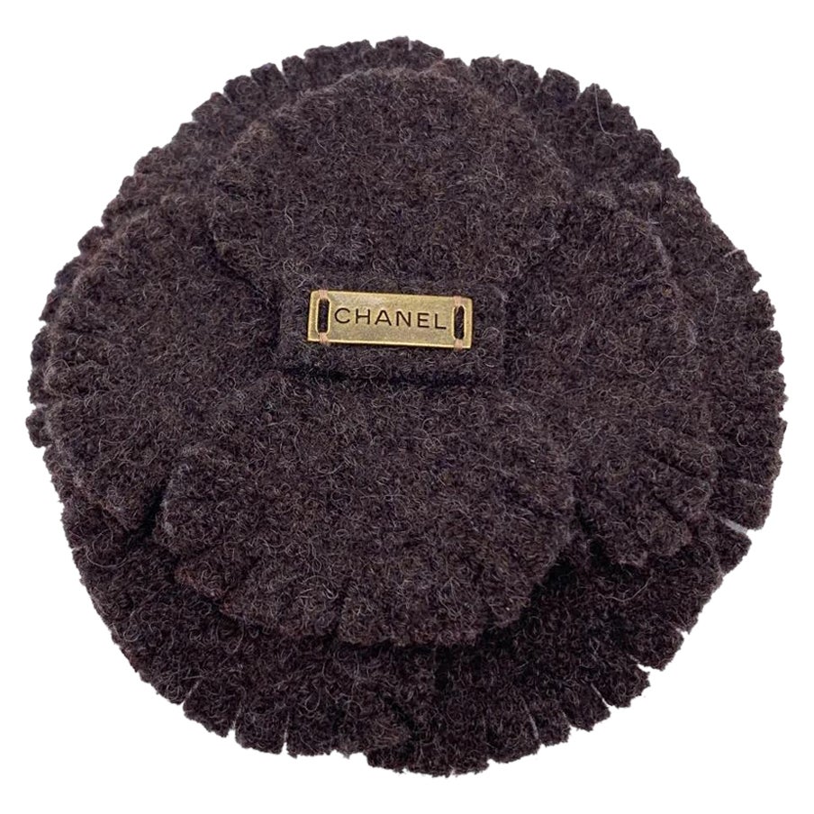 CHANEL fur Camelia Brooch corsage Gold Metal Brown