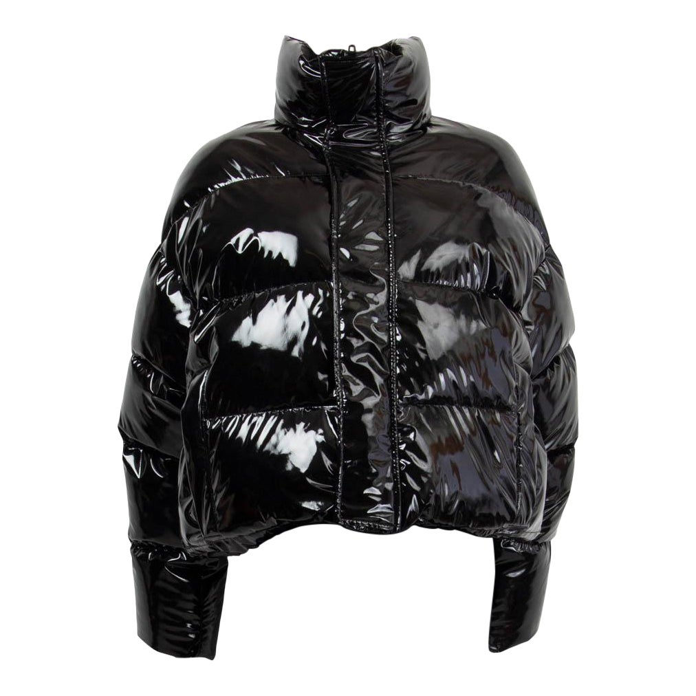BALENCIAGA black polyester CROPPED SHINY PUFFER DOWN Jacket 38 S For Sale at 1stDibs shiny puffer jacket zara balenciaga cropped puffer jacket nicola d angelo jacket
