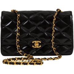1990s Chanel Black Patent Classic Single Flap Bag