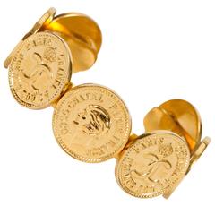 1980s Chanel Gold Coin Logo Cuff Bracelet 10