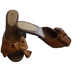 Miu Miu Tan Leather Studded Clogs 371/2 5