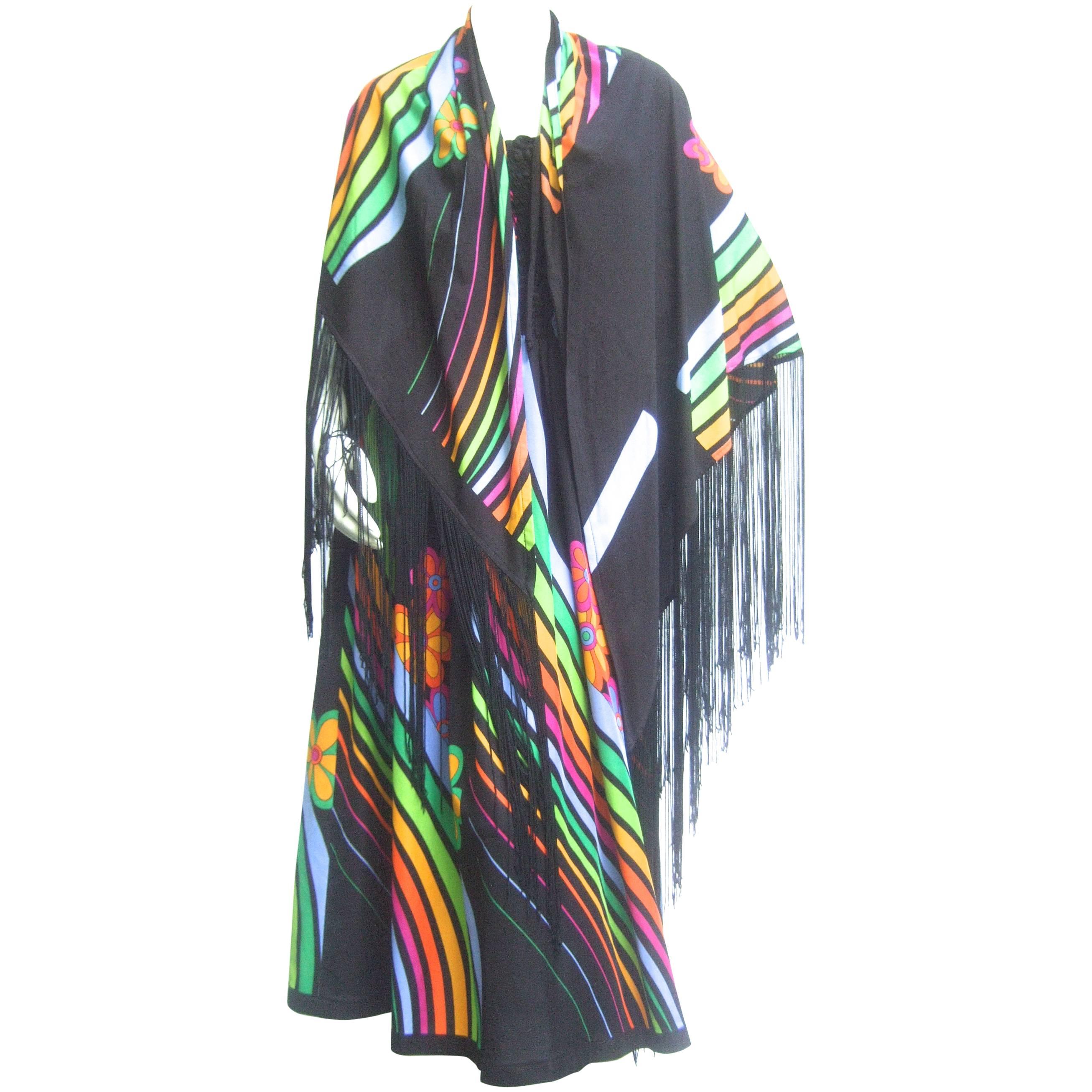 Super Cool 70's Bodice Dress with Fringed Cape. For Sale