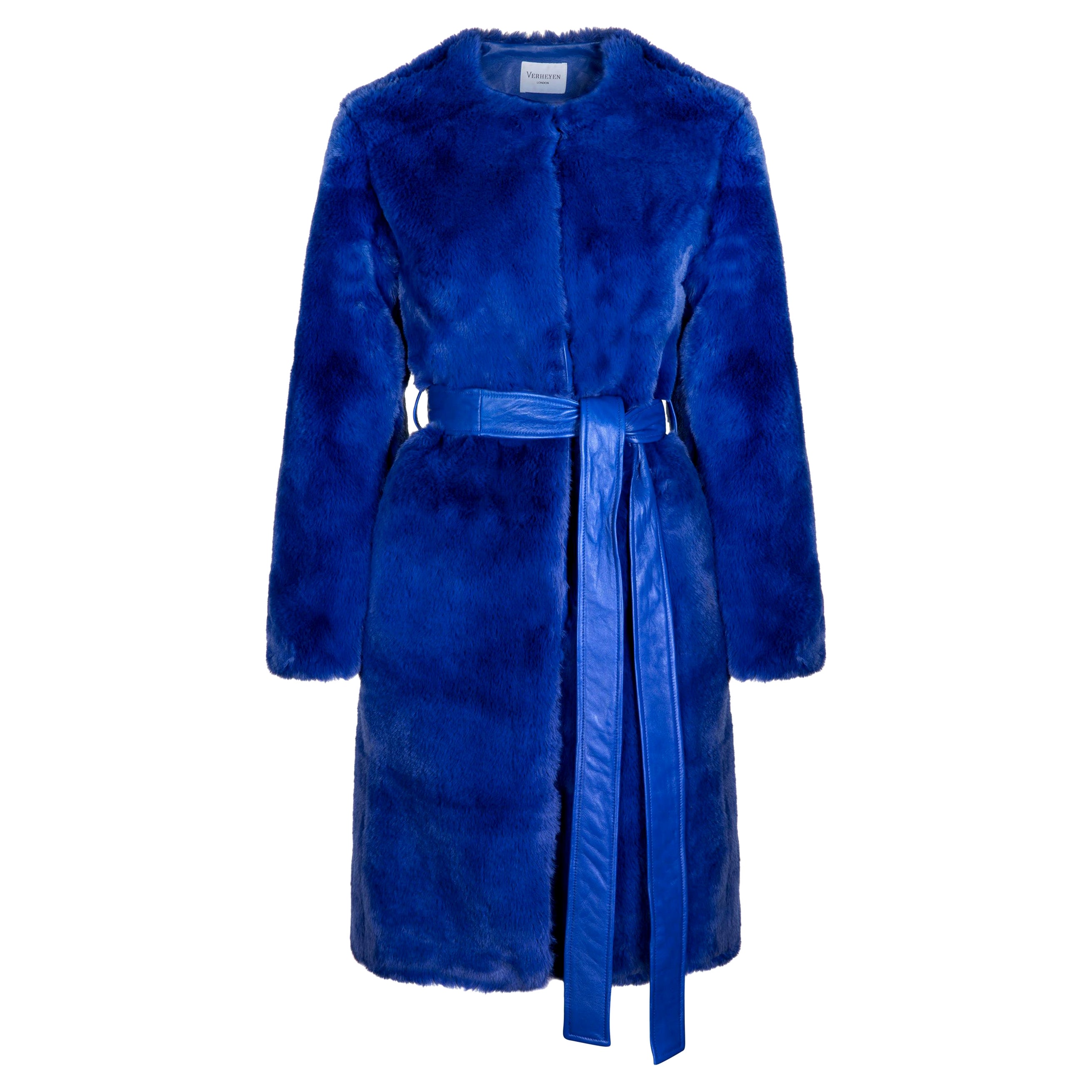 Serena de Verheyen London  Manteau sans col en fausse fourrure bleu - Taille uk 12  en vente
