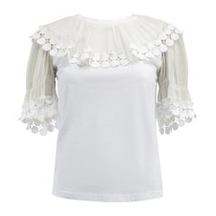Pre-Loved Chloé Women's White Short Sleeve Top with Embroidered Details