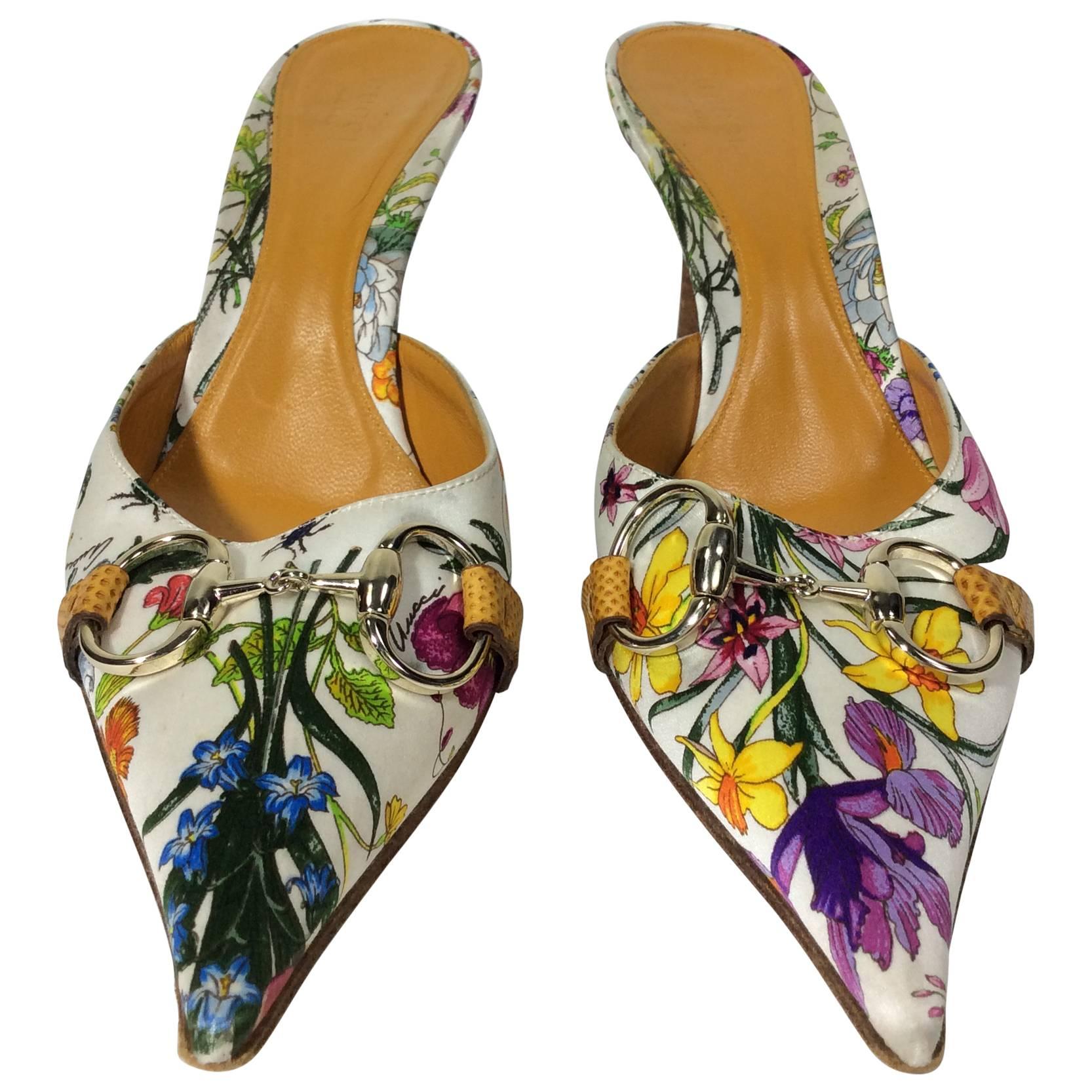 Gucci Satin Floral Slides For Sale