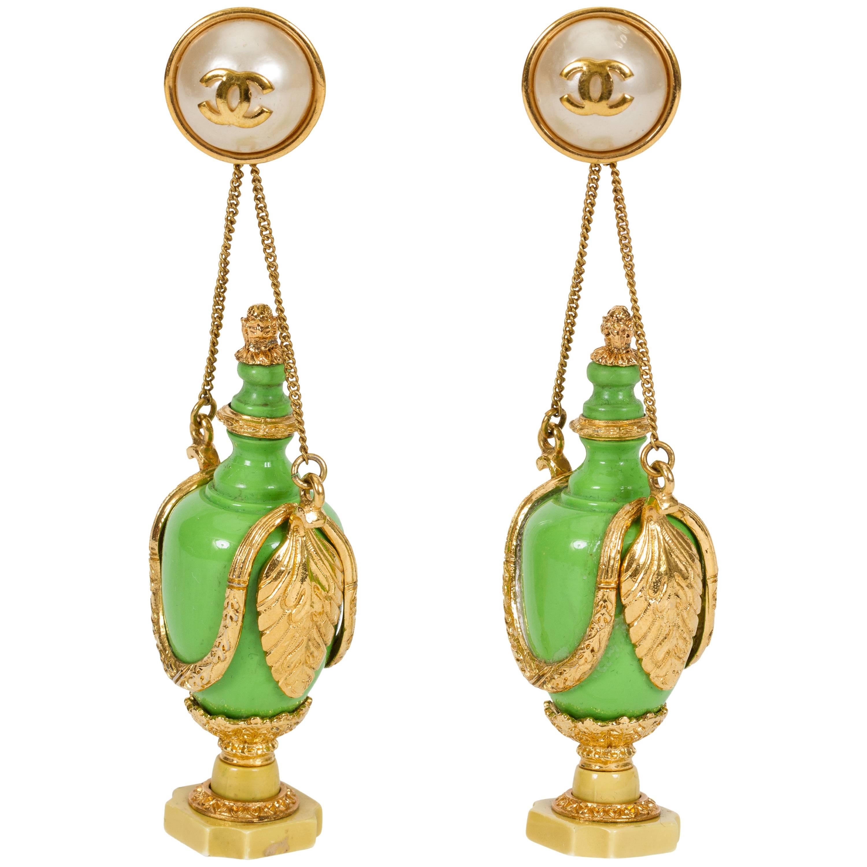 1980s Chanel Green Bottle Earrings