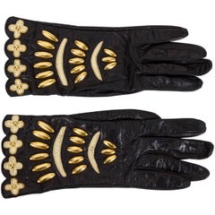 Vintage Lacroix Collectible Beaded Black Leather Gloves