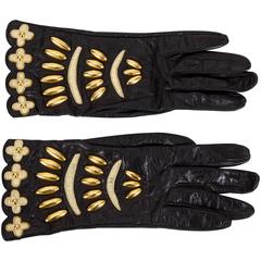 Lacroix Collectible Beaded Black Leather Gloves 10