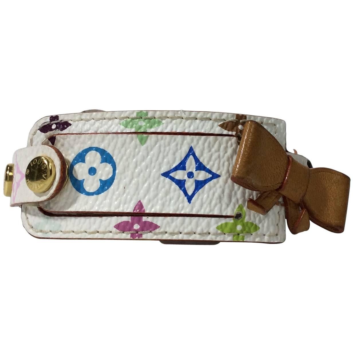 Louis Vuitton White LV Print Leather Bracelet with Bow For Sale