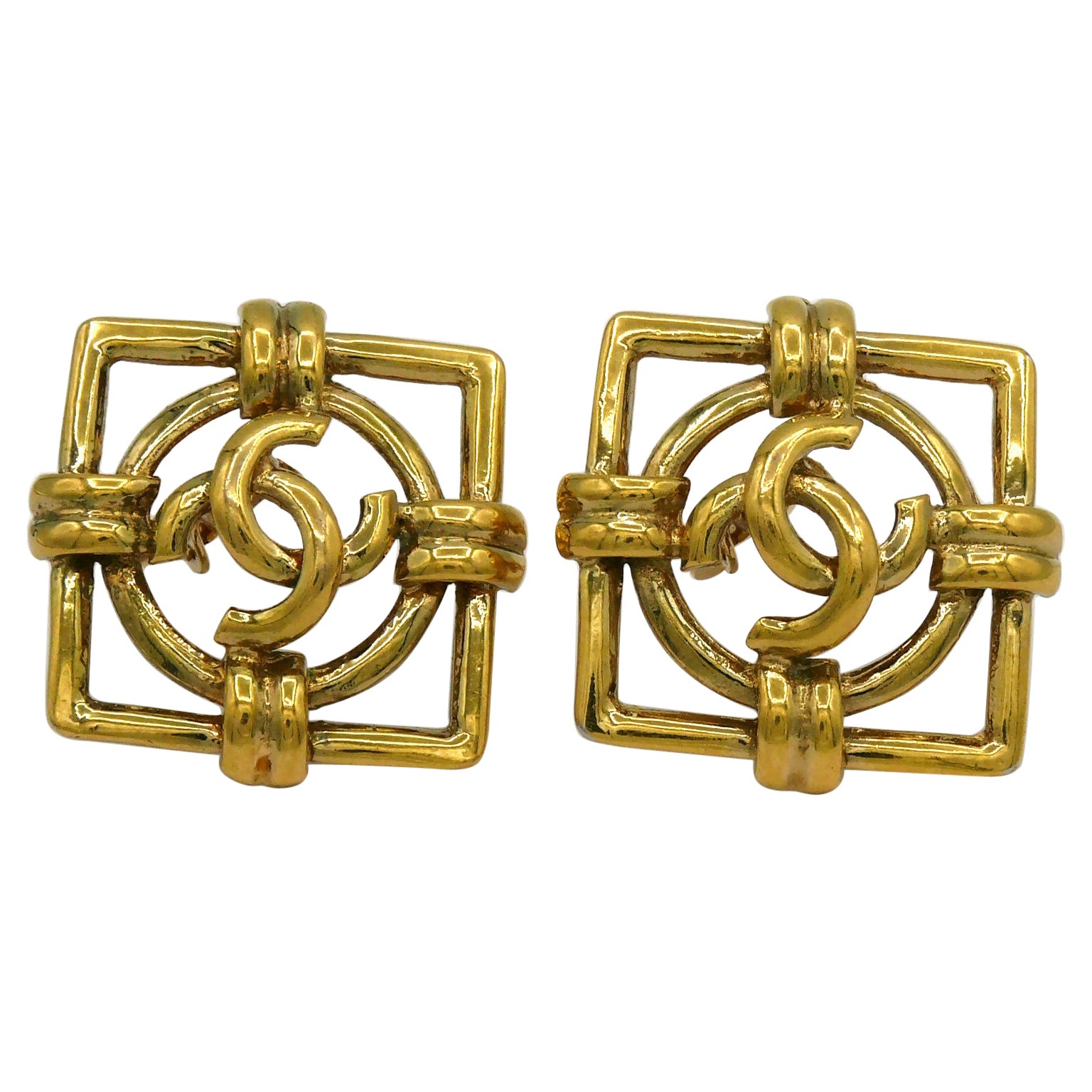 CHANEL by KARL LAGERFELD Vintage Gold Tone CC Clip-On Earrings, 1994