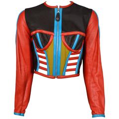 Gaultier Iconic Red & Blue Corset Leather Jacket 1991 3