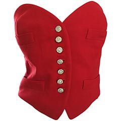 Rare Vintage Moschino Couture Red ' Heart ' Bustier Top w/ Rhinestone Buttons 6