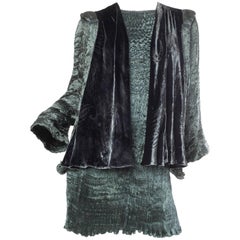 Vintage 1990S PATRICIA LESTER Dark Green Haute Couture Silk Charmeuse Micro Pleated Bea