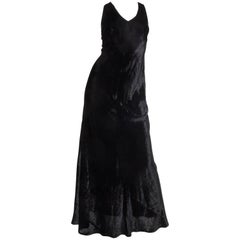 1990S DONNA KARAN Black Bias Cut Rayon & Silk Velvet 1930S Backless Style Gown
