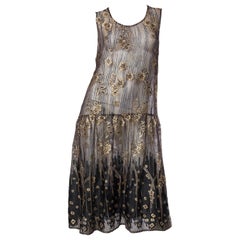 Antique 1920s Art Deco Metallic Black & Gold Lamé Lace Dress