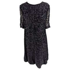 Vintage 60s Black Metallic Devore Burnout Velvet Evening Party Dress, 1960s