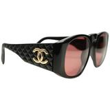 Chanel Black Quilted Rectangular Gold "CC" Logo Sunglasses