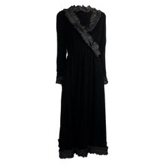 Vintage Saint Laurent opera collection black iridescent velvet evening dress. C.1970s