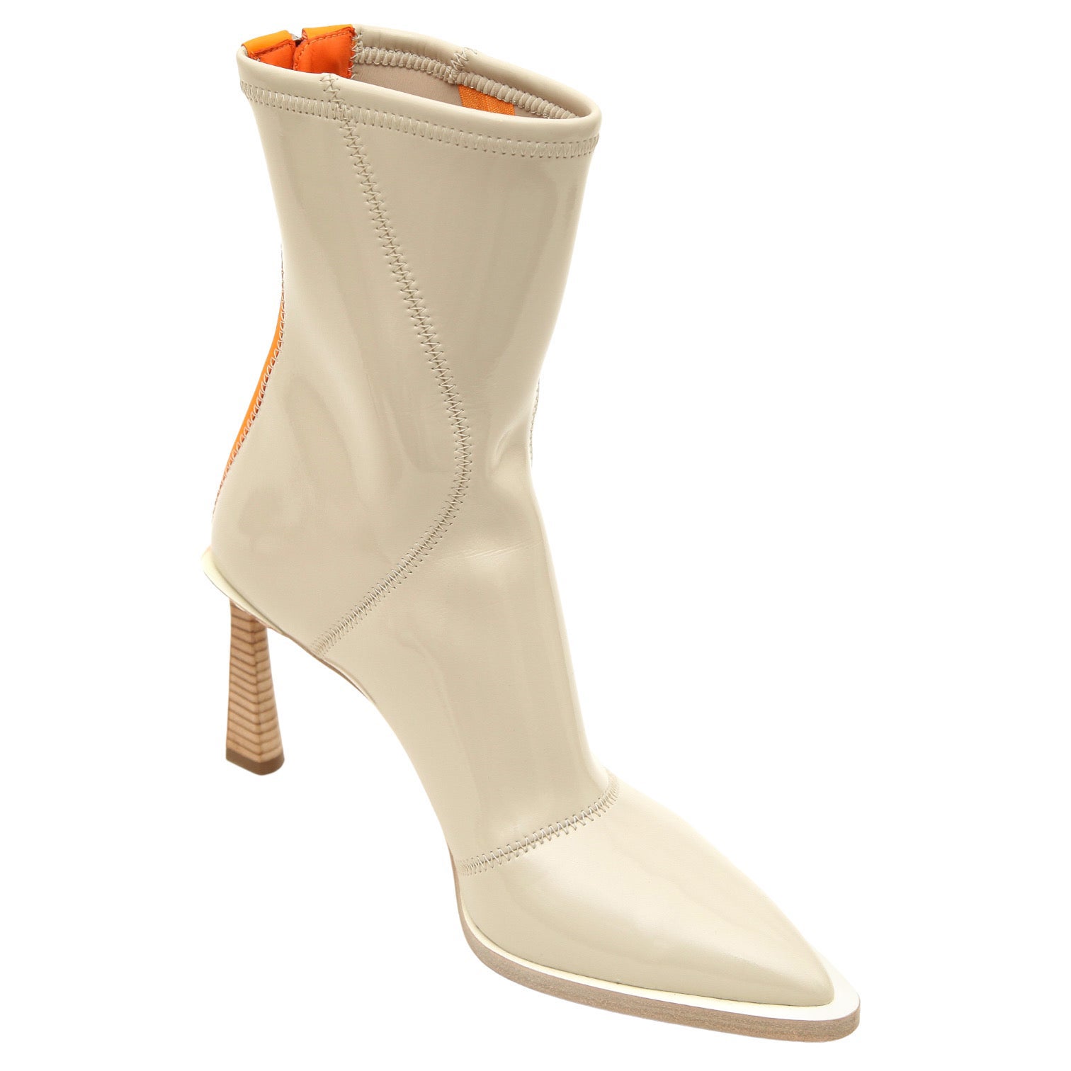 FENDI Ankle Boots Beige Orange Neoprene FFRAME Zipper Wood Heels Sz 38 For Sale