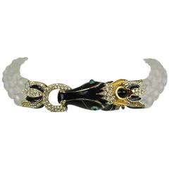 Ciner swarovski Crystal Double Strand Black Horse Necklace Gold Never Worn 1980s