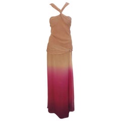 Christian Dior Nude, Pink, & Purple Ombre Chiffon Halter Evening Gown, 1990's