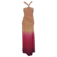 Vintage Christian Dior Nude, Pink & Purple Ombre Silk Chiffon Halter Gown, Galliano Era